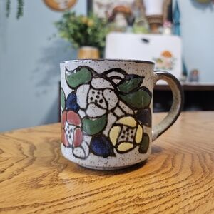 Vintage 70s Japan Otagiri Ceramic Floral Mug Stoneware Double Sided